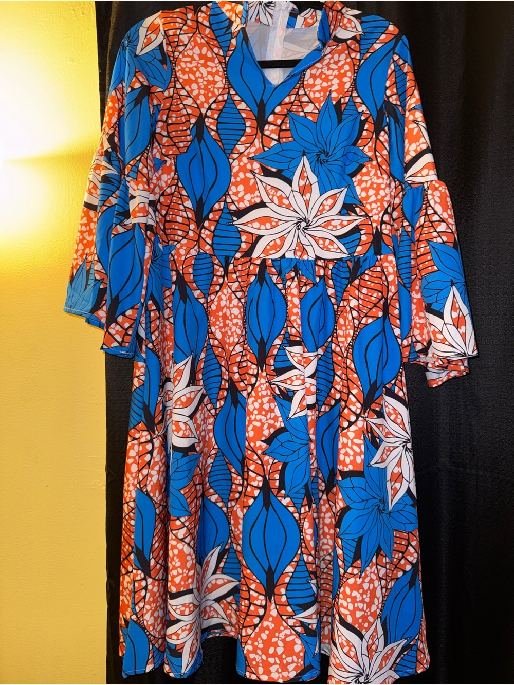 Blue and Orange Floral Midi Dress - Women